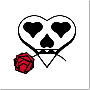 Skull-Heart with a rose in the teeth Posters and Art